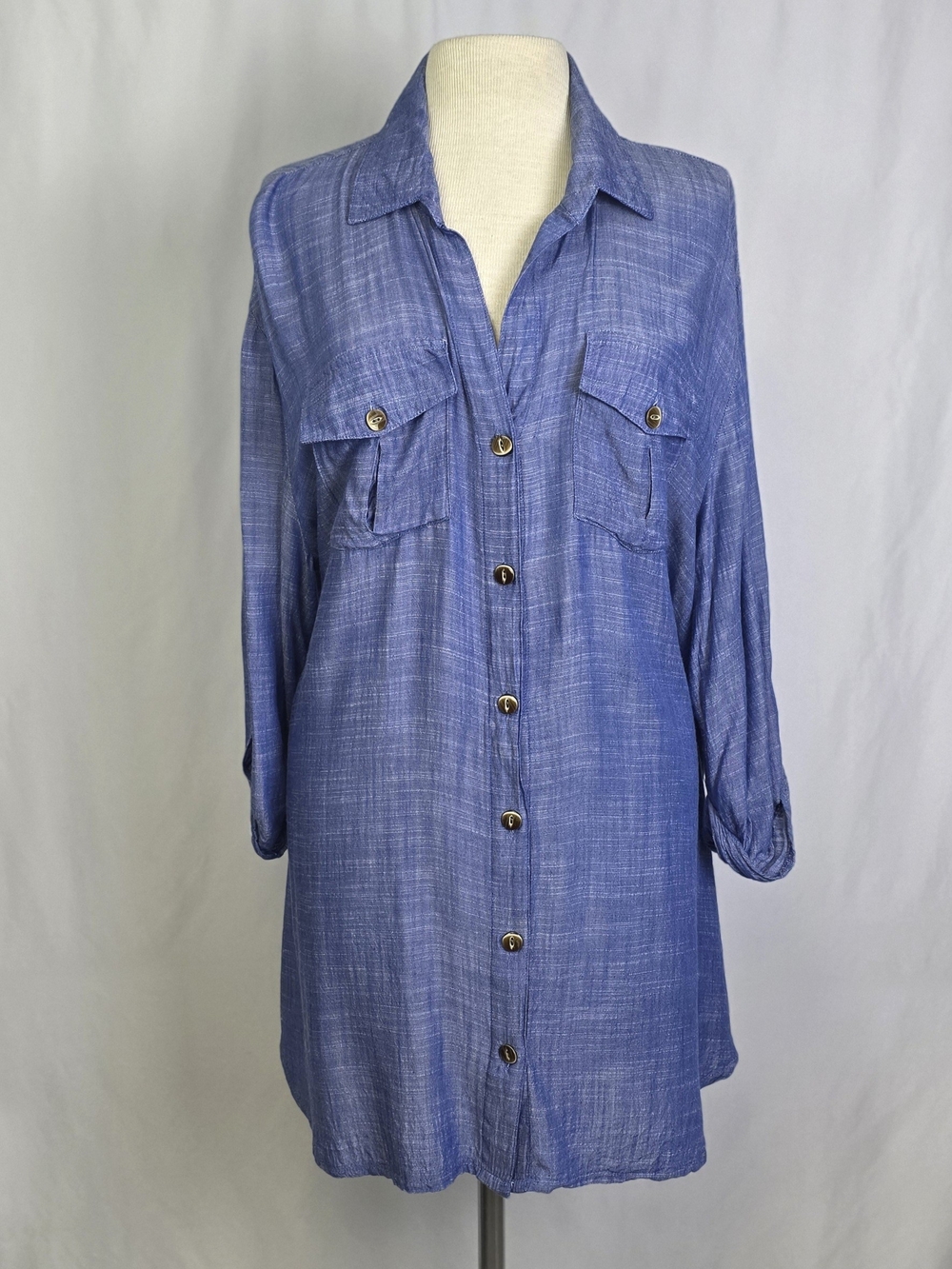 Dotti Blue Chambray Button-Front Top